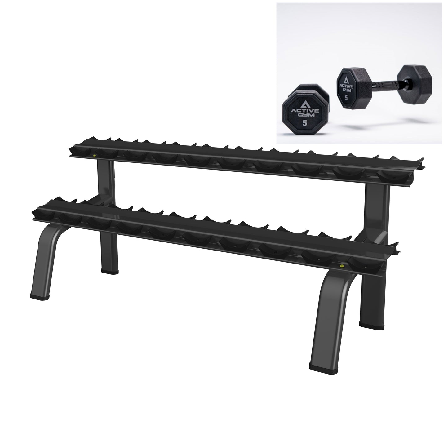 Set Rastel + Gantere din oțel acoperite cu poliuretan Active Gym de la 2.5 kg pana 25 kg