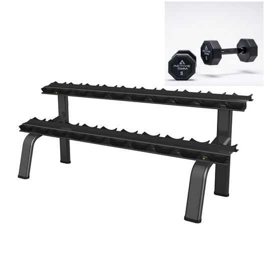 Set Rastel + Gantere din oțel acoperite cu poliuretan Active Gym de la 2.5 kg pana 25 kg